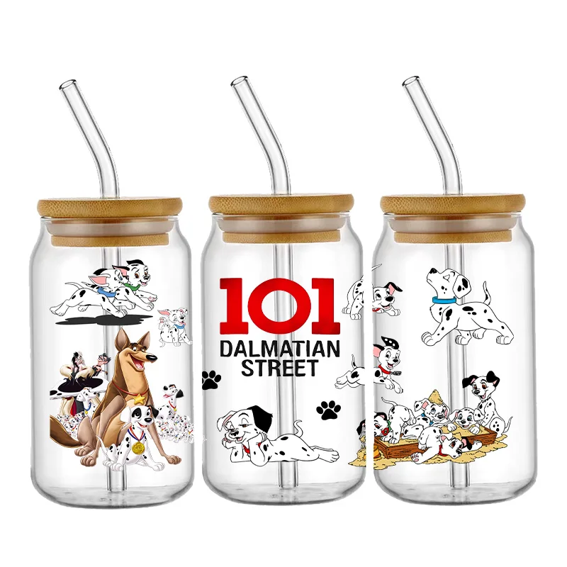 Disney cartoon 101 dálmatas uv dtf copo envolve adesivo de transferência for16oz vidro libbey pode garrafa autoadesiva lavável diy personalizado