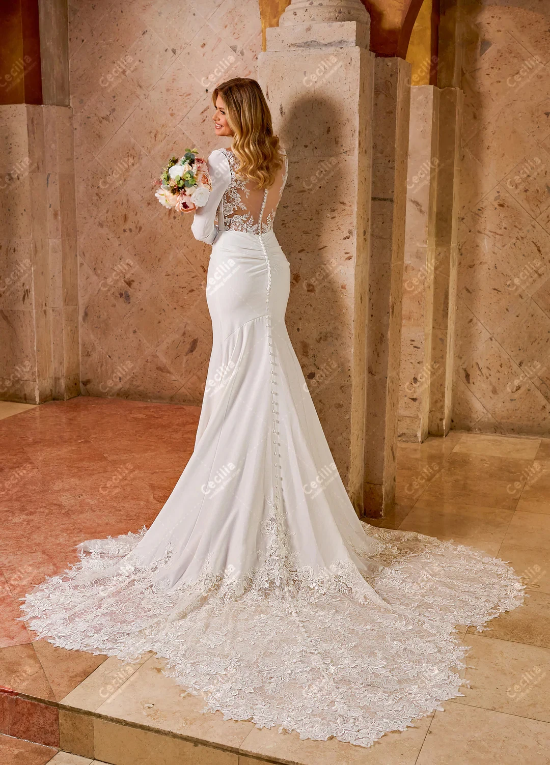 Graceful Wedding Dresses Elegant Bridal Gowns Lace Appliques Full Sleeves High Slit Sexy Glamorous Vestidos De Novia Customized