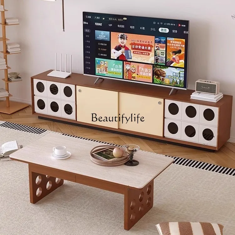 -*Retro style living room solid wood coffee table TV cabinet combination Nordic drawer storage rectangle