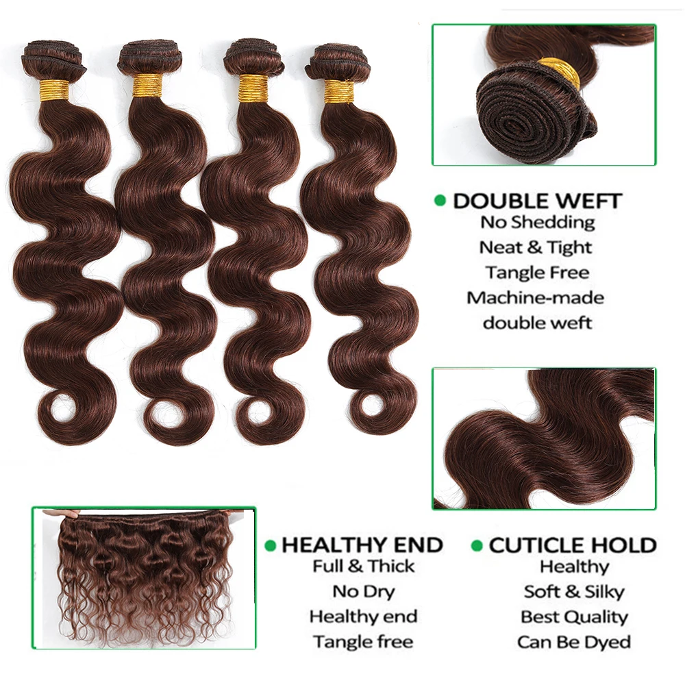 Brown Human Hair Bundles With Closure Colored Brazilian Body Wave 3/4 Bundles With HD Lace Frontal Closure Extensions For Women