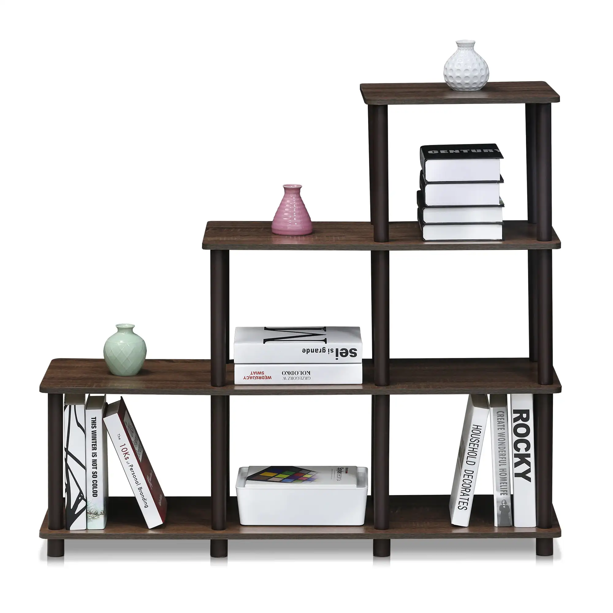 

Modern Turn-N-Tube Ladder Space Shelf, Walnut/Brown Bookshelf Book Shelf Furniture Cube Shelf