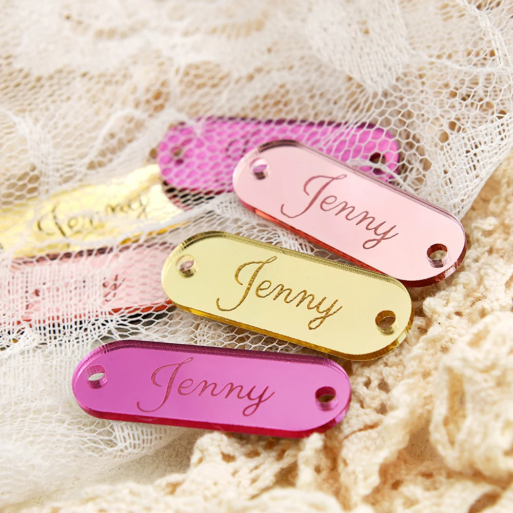 

Personalized Mirror Acrylic Tags Laser Engraved 0.51"x1.50" Pre-Punched for Crafts Home Decor Apparel Gifts Custom Text Logo