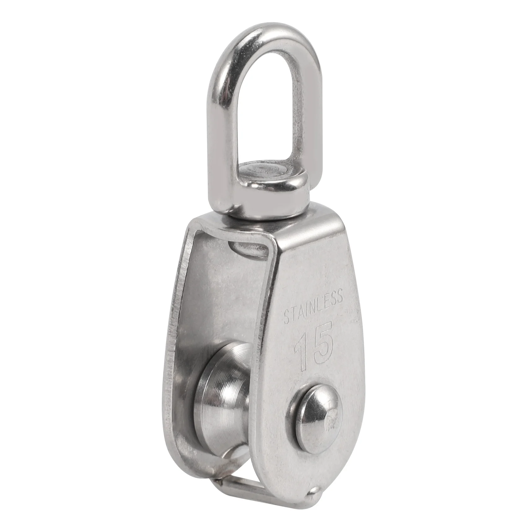 4PCS Single Pulley Block M15 Stainless Steel Small Pulley Roller For Rope Cord In Outdoor 360°Swivel Silver Pulley