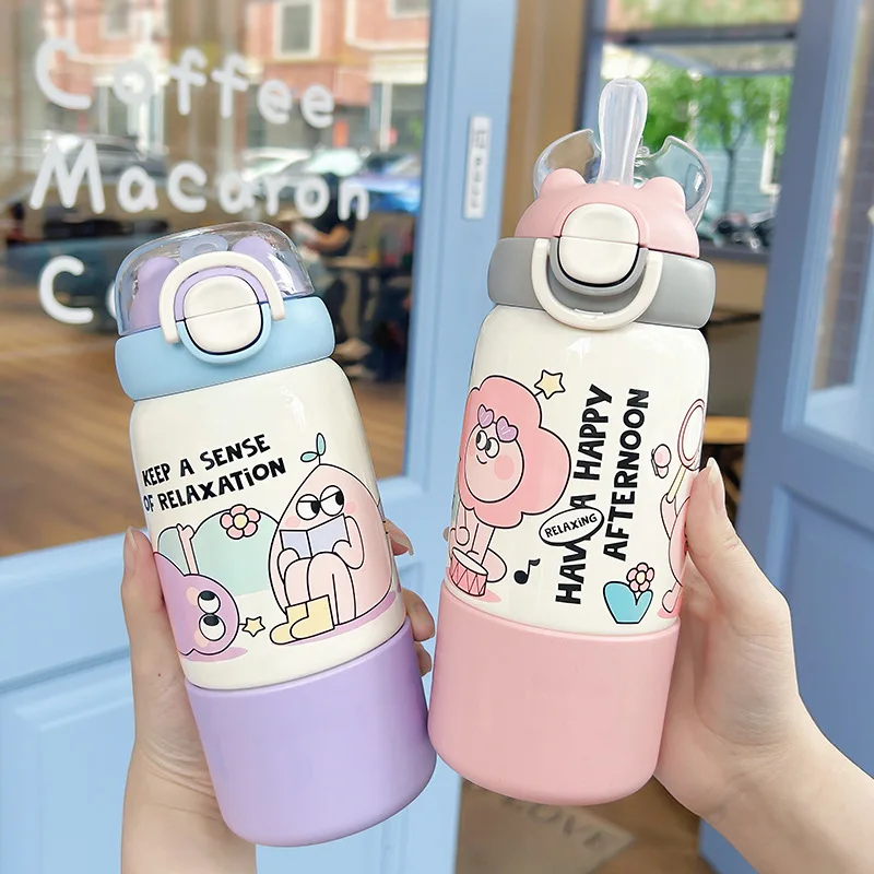 

1PCS Thermos Cup Household 304 Stainless Steel Girls Children Students High Value Water Cup Portable Anti-drop Coffee Cup