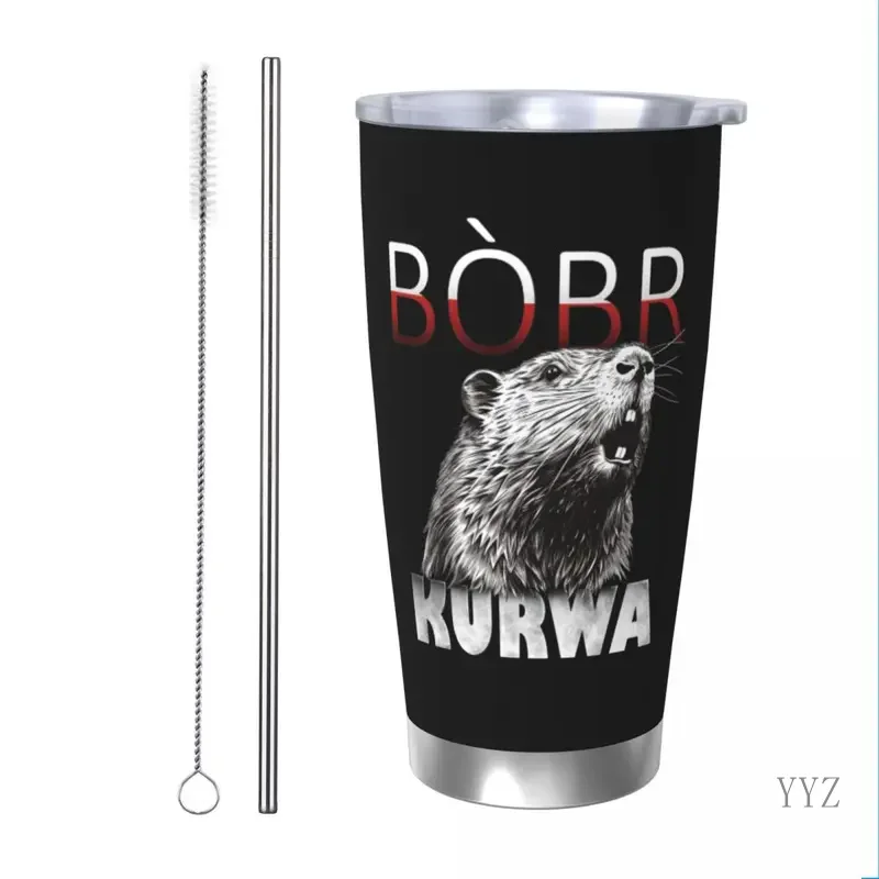 Polish Beaver Meme Bobr Bober Kurwa Tumbler Vacuum Insulated Thermal Cup Vacuum Flask Double Wall Mug Water Bottle, 20oz