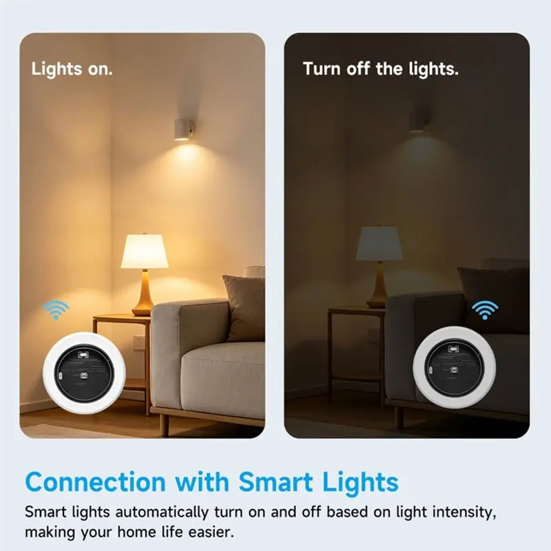 Battery-Powered 8Pcs Tuya Zigbee 3.0 Mini Light Sensor 0-10000Lux Detector Voice Controlled For Google Assistant Alexa