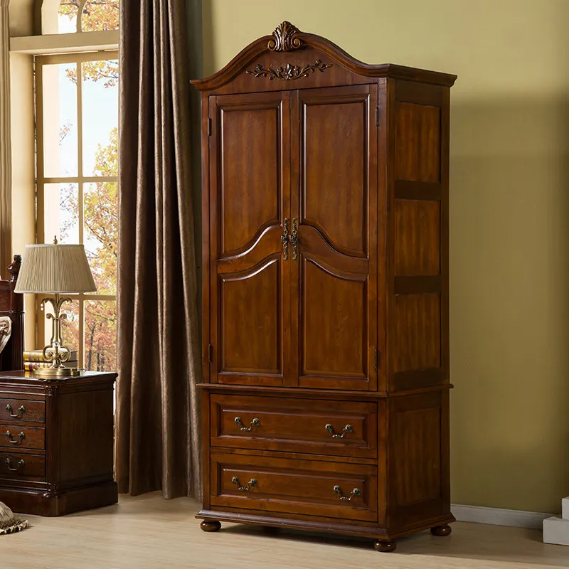 

Brown European Wood Wardrobes Hanging Clothes Space Saving Wooden Wardrobes Bedroom Organizer Ropero Armable Furniture Home