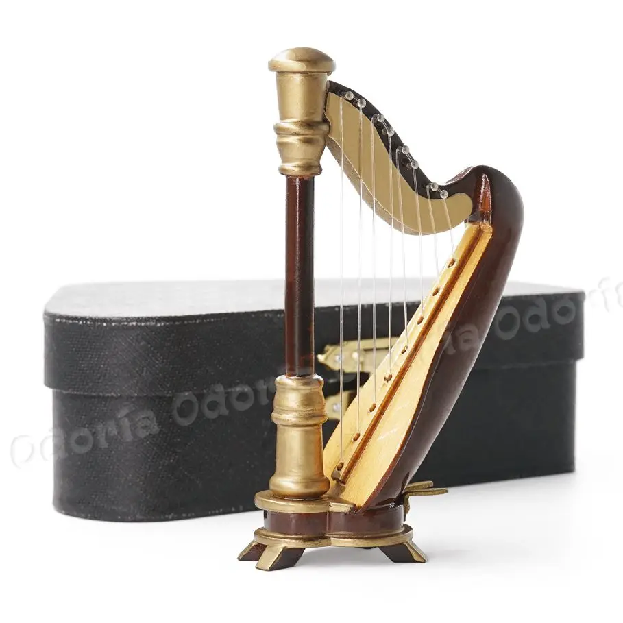 

Odoria 1:12 Miniature Wooden Harp with Black Case Unplayable Musical Instrument Model Set Dollhouse Accessories Doll House Decor