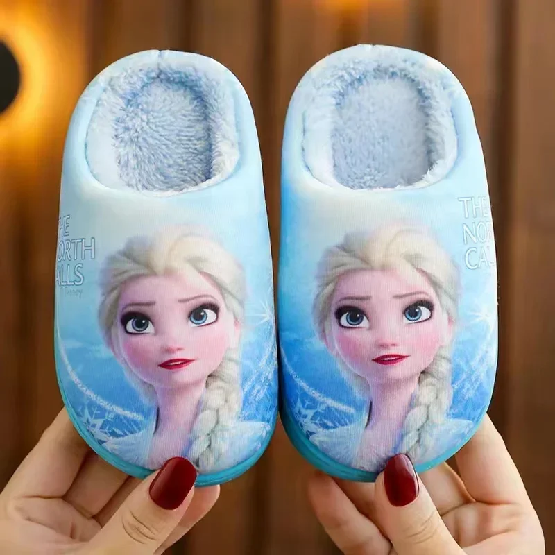 Disney Spiderman Anime Elsa Children Cotton Slippers Autumn Winter Warm Frozen Princess Baby Boys Girls Indoor Home Shoes 24-39