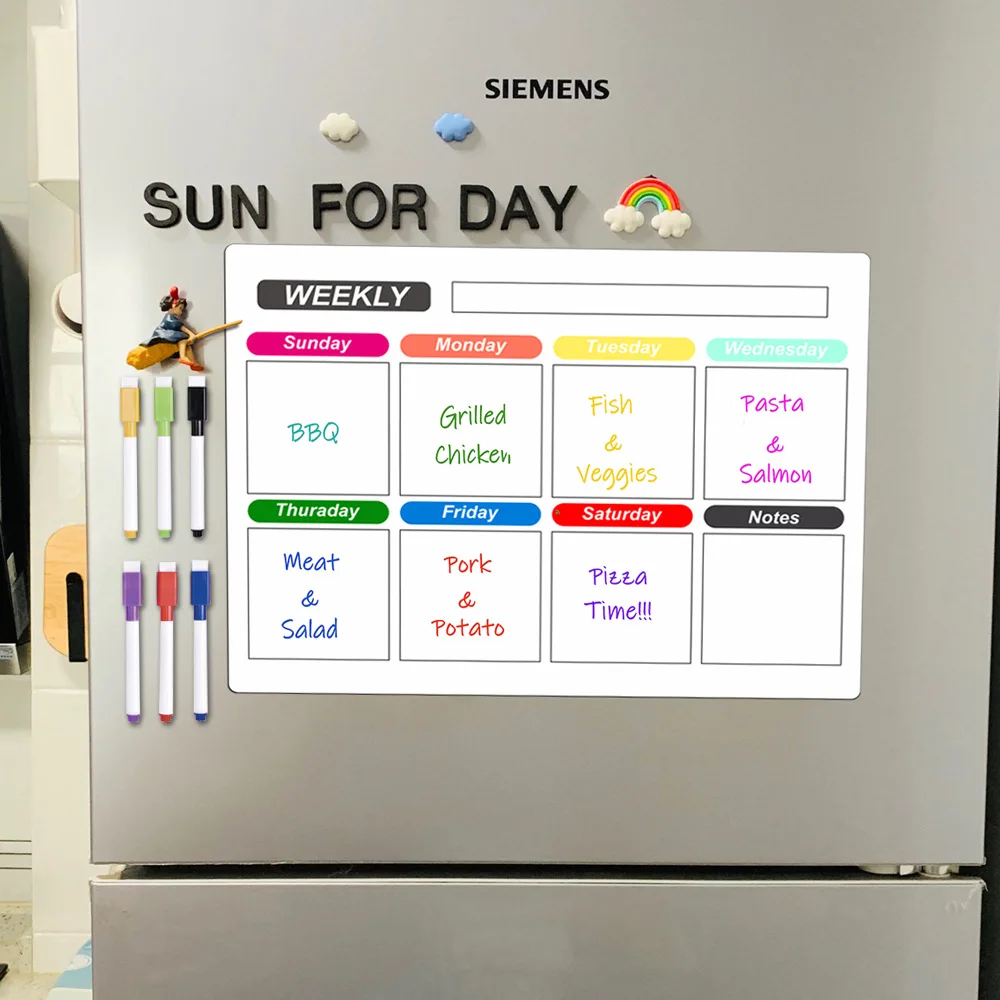 Erasable magnetic refrigerator stickers removable weekly and monthly planner note-taking message board schedule PVC whiteboard s