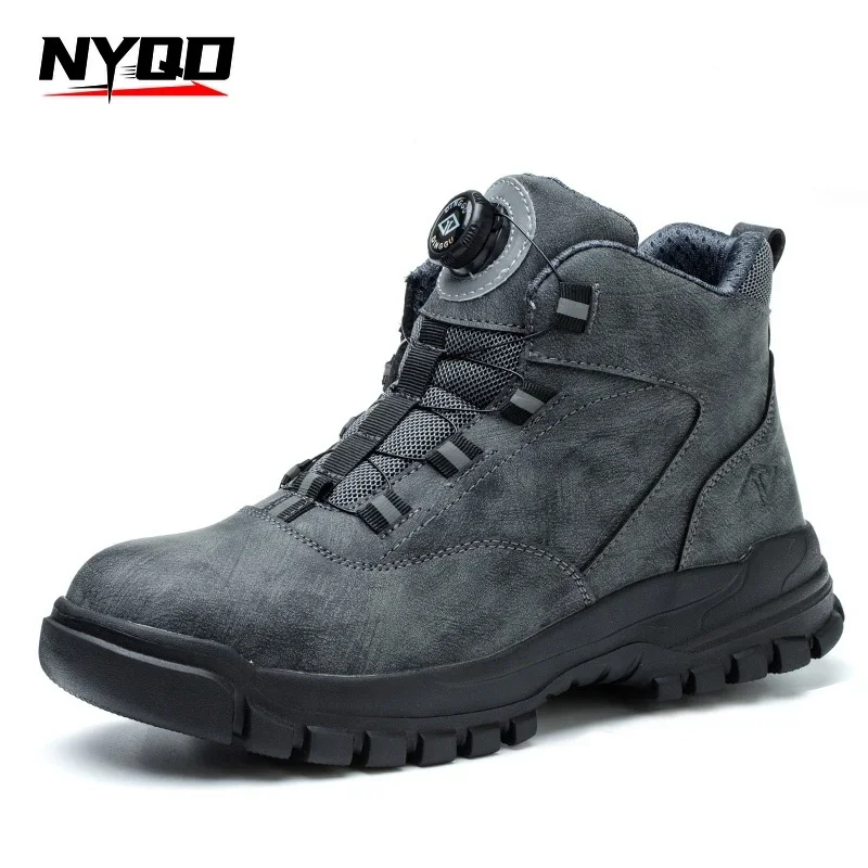 Rotating Buttons Safety Shoes Men Waterproof Work Boots Anti-smash Anti-puncture Protective Autumn Winter light Work Shoes