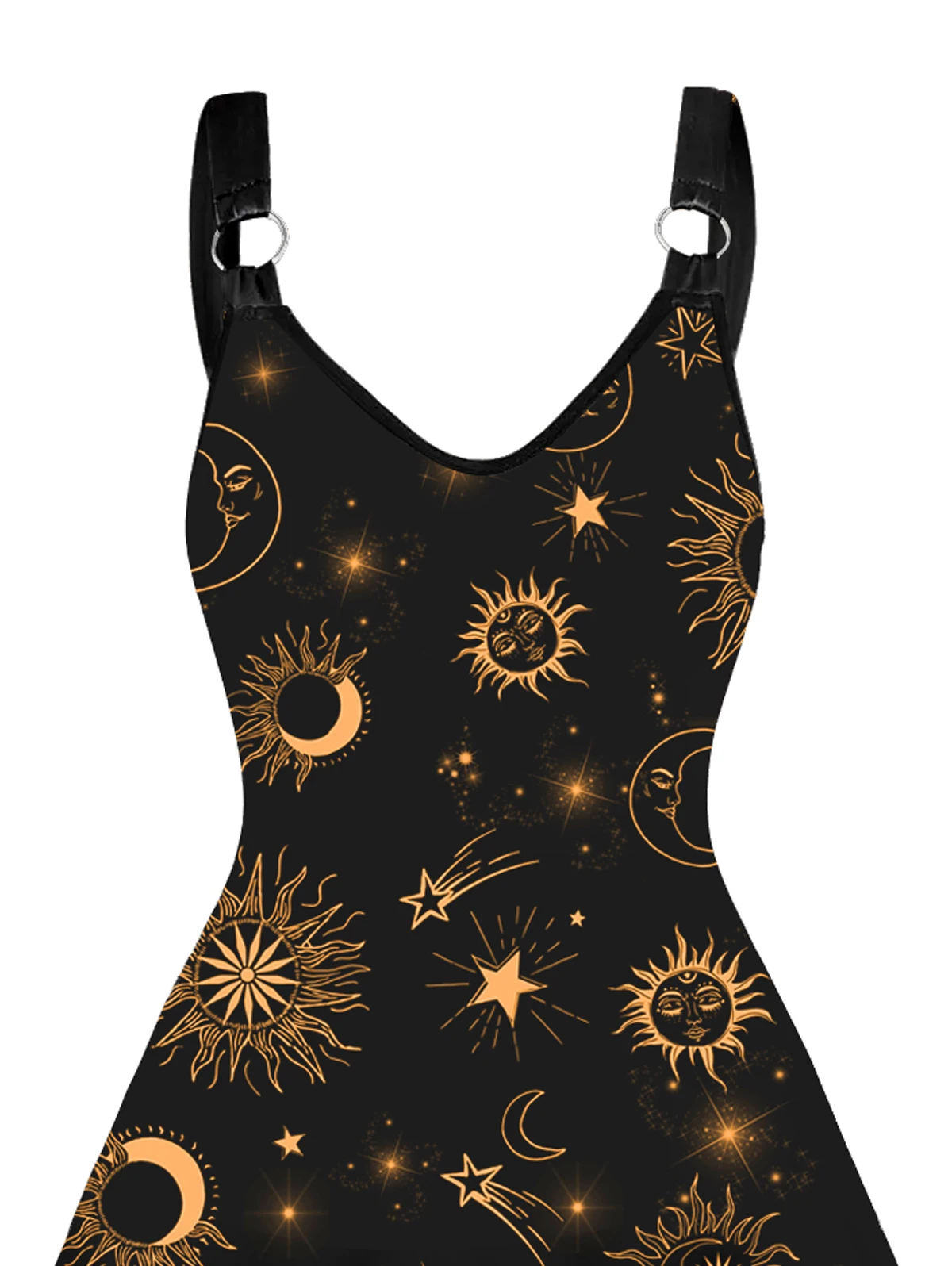 2024 neue Damen kleider überall Galaxie Sonne Mond Stern Himmels druck Träger ärmelloses Tank kleid o Ring V-Ausschnitt ein Linien kleid