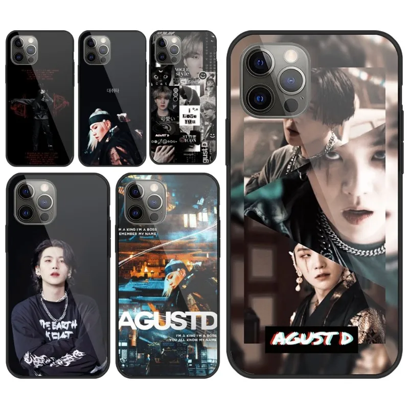 Agust D Tour Suga Rapper Phone Case for iPhone 14 13 12 11 XS X 8 7 6 Plus Mini Pro Max SE 2022 PC Glass Phone Cover