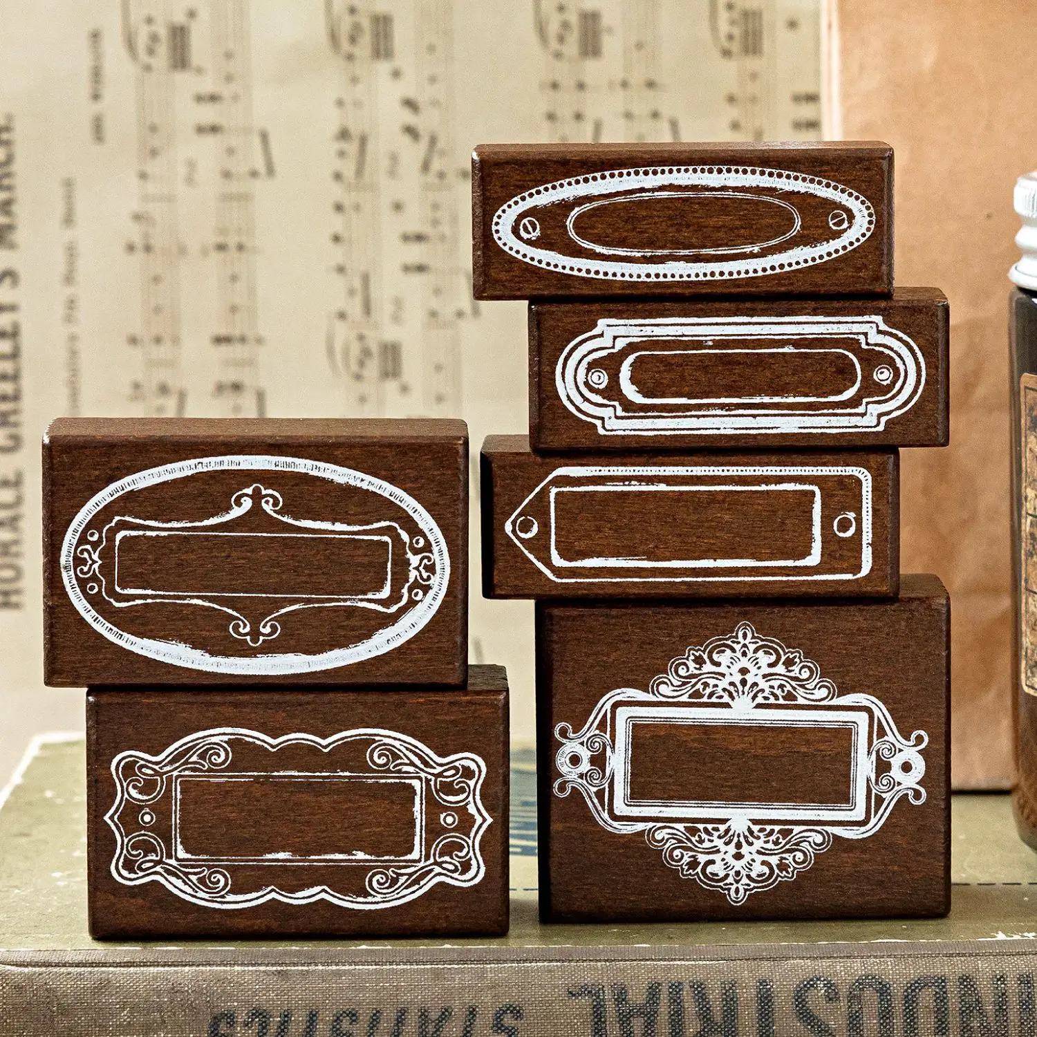 1pcs/1set Vintage Wooden Stamp DIY Border Archive Room Stamps Set for Journaling Crafts Card Making Painting Teaching