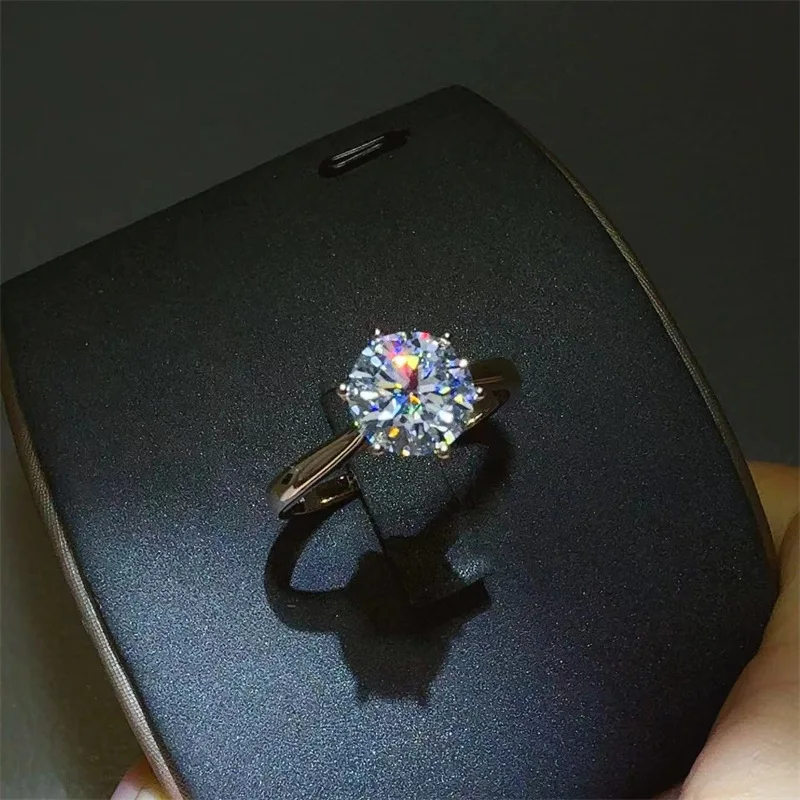 Durable Moissanite 24K Gold AU999 10 Carat Rose Gold Six-Claw Ring for Women, scratch-resistant jewelry for long time wearing