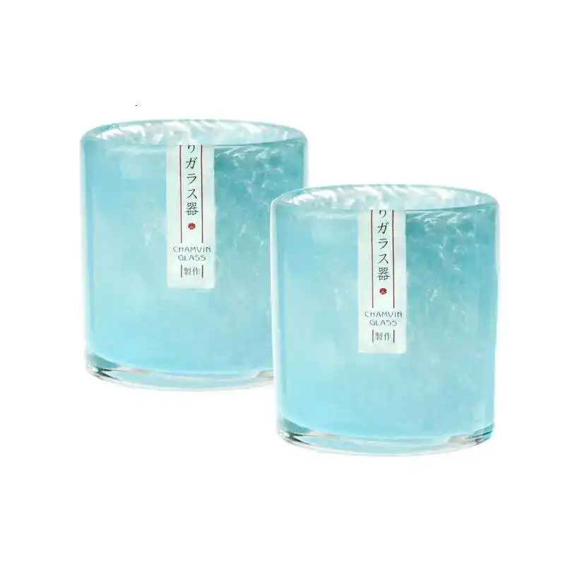 Clouds Sea Blue Crystal Wine Glass Artwork Whiskey Cup Colored Glaze Whisky Tumbler Liquor Vodka Shot Glasses With Wood Gift Box