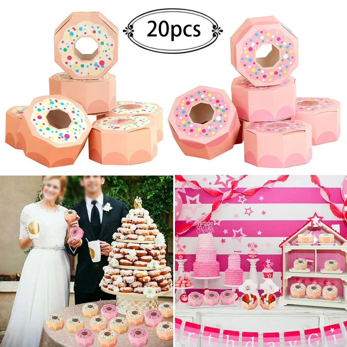 ALLGOOD 20Pcs Donut Candy Box Small Cake Desserts Sweet Chocolate Box Theme Party Wedding Favor Gift Box