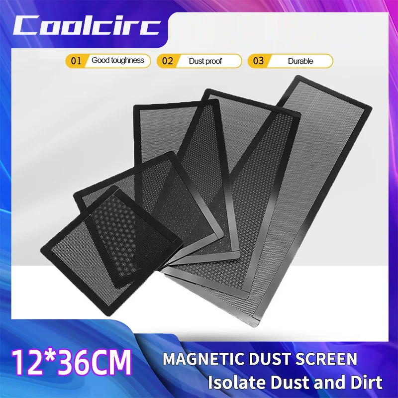 Coolcirc Magnetic Dustproof PVC Filter Mesh Covers for 12x12/24/36cm Computer Case Fan Dustproof Grill Universal Fit