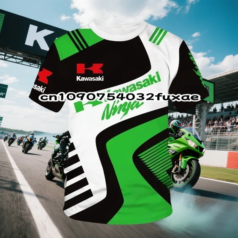 

24/25 летняя мужская мотоциклетная быстросохнущая футболка Kawasaki с локомотивом, повседневный дышащий гоночный костюм с круглым вырезом для детей/взрослых, тренировочный топ