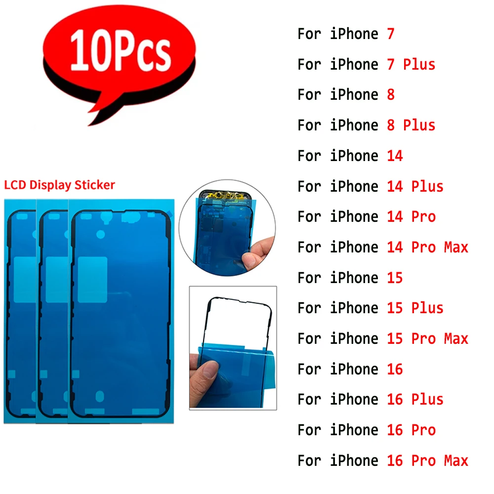 

10Pcs， Waterproof Adhesive Sticker LCD Screen Frame Seal Glue Tape LCD Display For IPhone 14 15 Pro Max 7 Plus 8 Plus 15 16 Pro