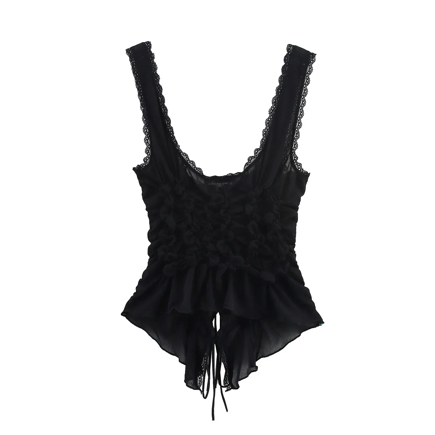 PopPopSweet And Spicy Style Butterfly Knot Decorated Pleated Slim Fit Fashionable Top For Women New Summer Collection ZR Women's