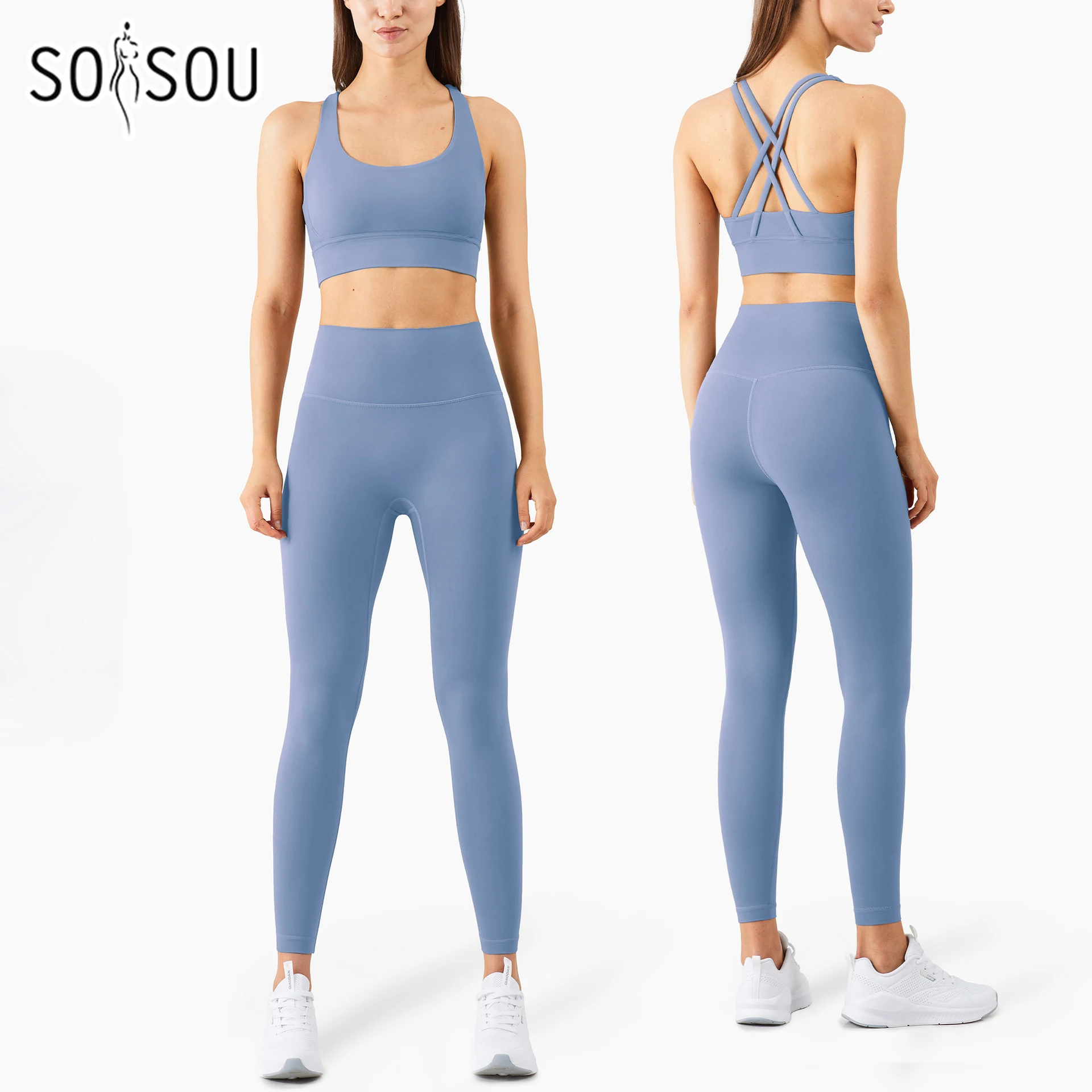 SOISOU 2 PCS Sport Yoga Set Women's Tracksuit Gym Fitness Set Woman Leggings Sports Bra Breathable Sportwear Woman Clothes