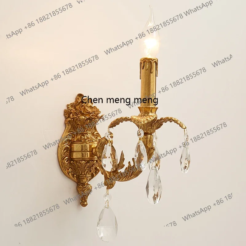 

Hot sales French all-copper crystal wall lamp European-style villa living room bedroom bedside aisle pure copper retro lamps