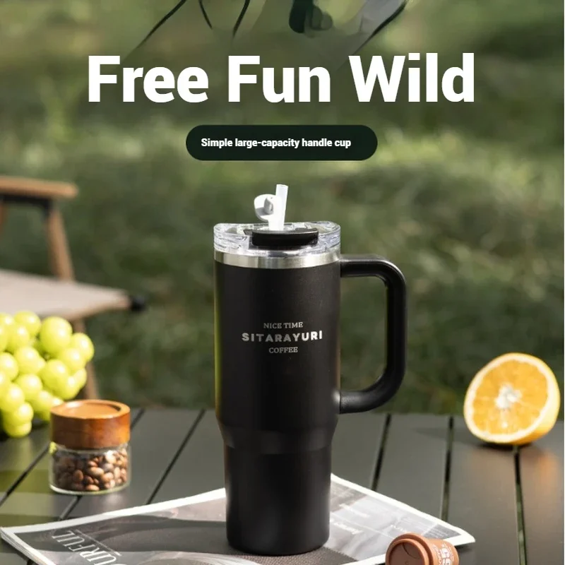 

Stainless Steel Insulated Water Bottle 900ml Thermal Coffee Milk Insulation Cup Cold Hot Mugs Vacuum Flask With Handle Straw