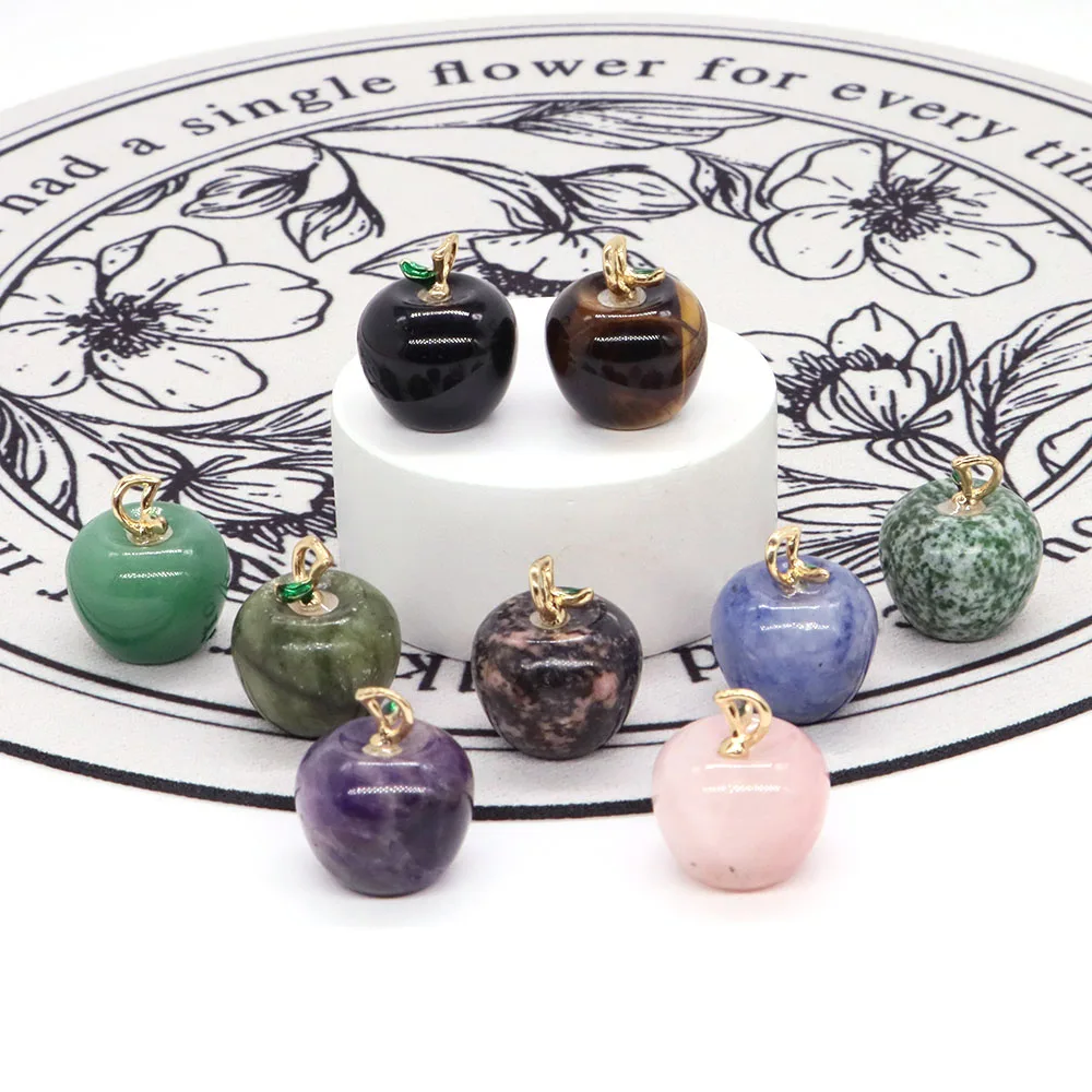 

New Woman Fashion Jewelry Apple Pendant Natural Stone Crystal Rose Quartz Opal Amethyst Fruit Bead Necklaces Gift For Her