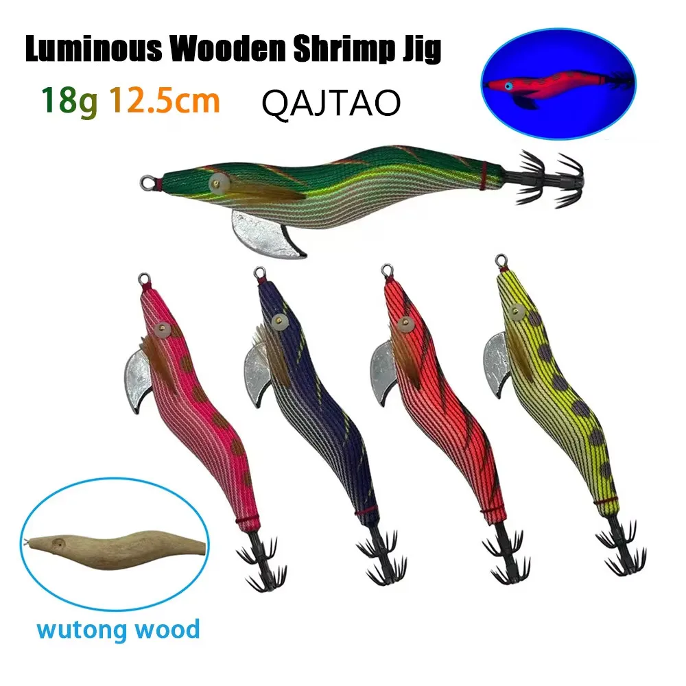 QAJTAO Holz-Garnelenköder, Tintenfisch-Jig, Paulownia-Holz-Tintenfischköder, Oktopus-Jig, Oktopus-Köder, Meeres-Jig, Angelköder, Tintenfischhaken – Detail 1