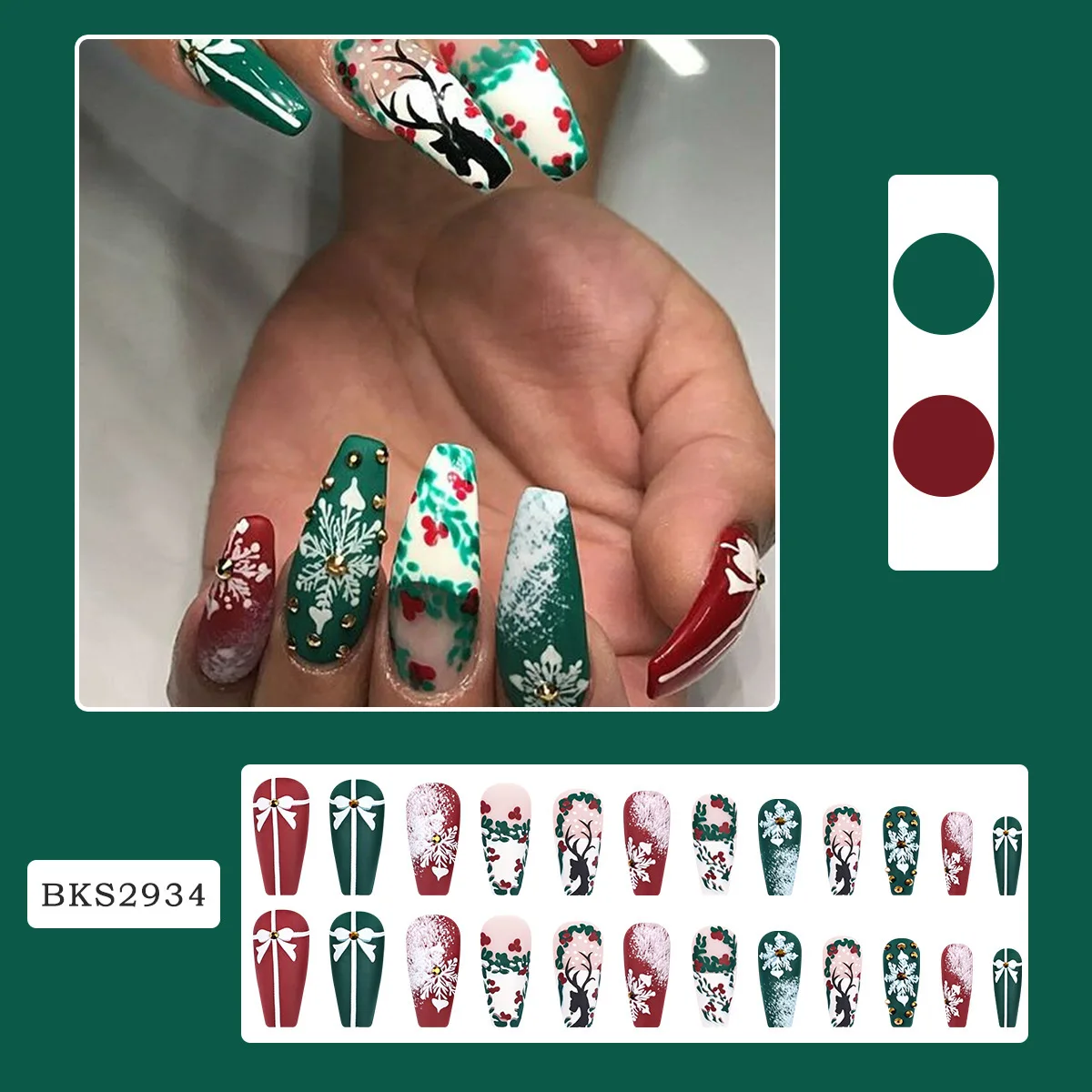 Nail Art Navidad usando parches para uñas tamaño medio Reno copo de nieve Navidad parches para uñas estilo Instagram usando parches para uñas