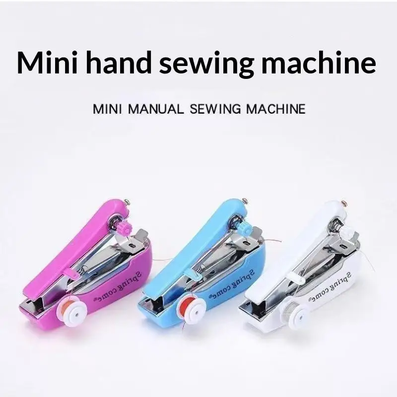 Portable Mini Handheld Sewing Machine Manual Stitching Sew Tool For Fabric Clothes Repair Home Travel Use