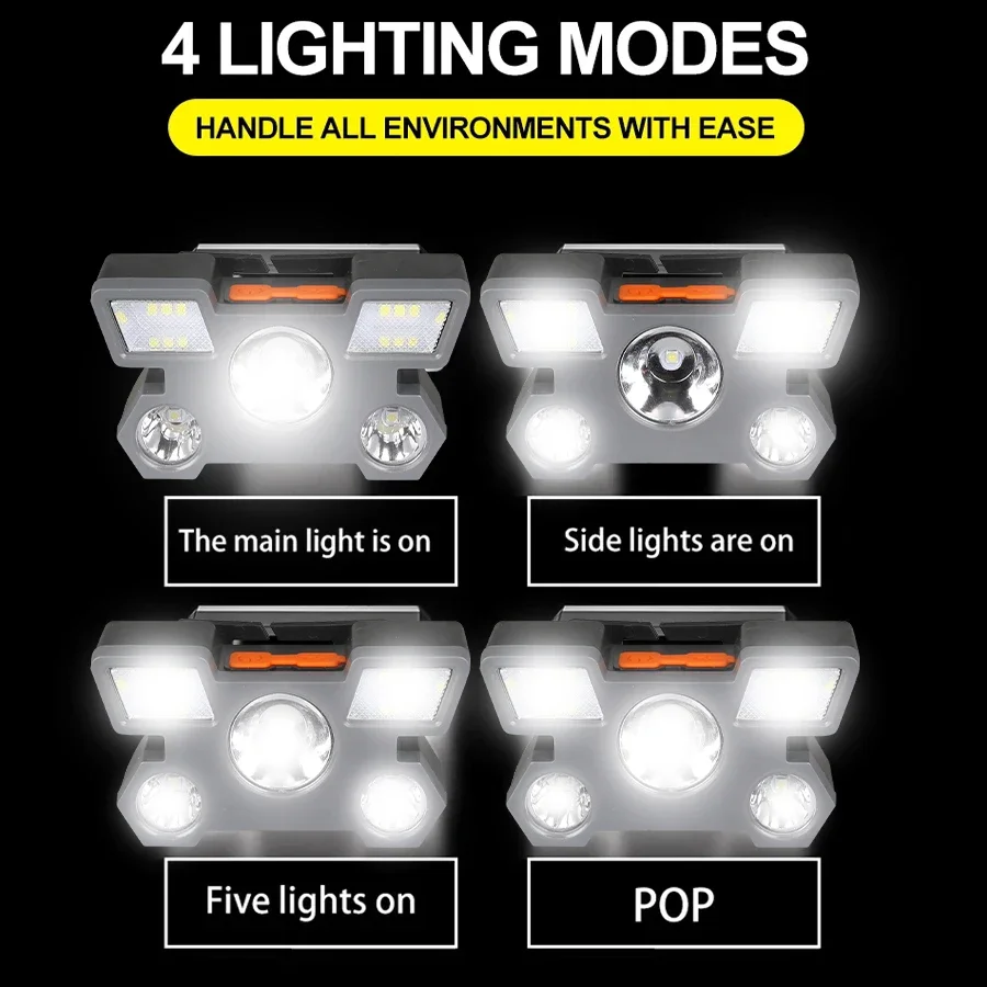 5 LED Flashlight Rechargeable with Built in Battery Strong Light Camping Adventure Fishing Head Light Headlamp