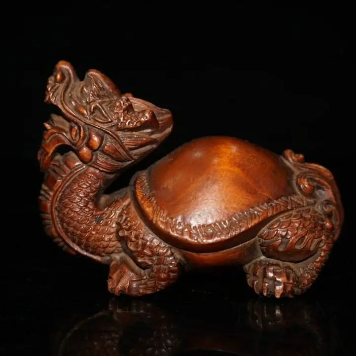 Hand Carved Wood Longevity sea Dragon Turtle Statue Figurine Desktop Ornaments Home Decoration Crafts Tea Pet Decor