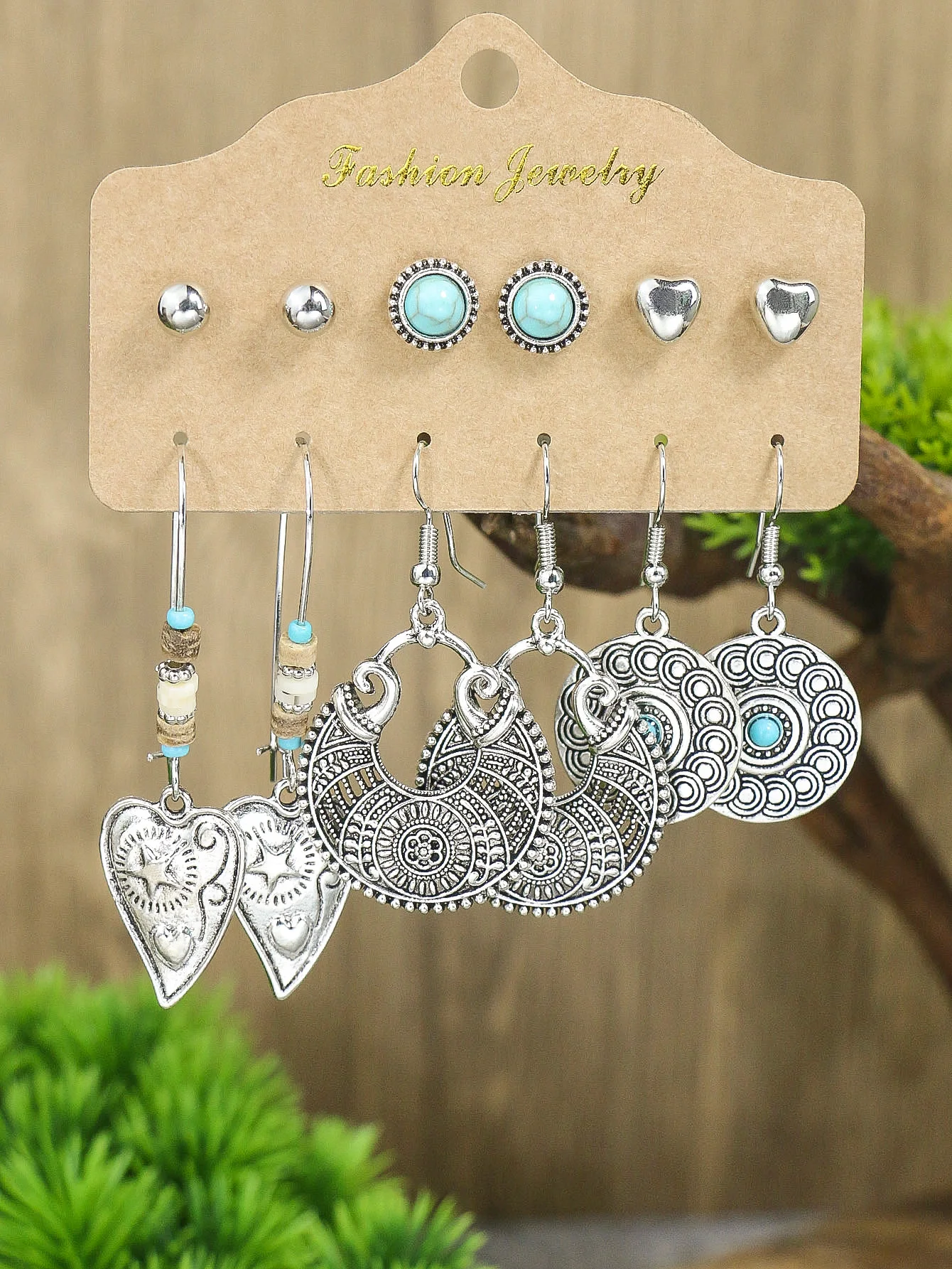 Vintage Ethnic Silver Color  Earrings for Women Boho Creative Geometric Earrings Jewelry Ear studs and earrings integrated