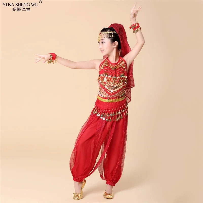 Conjunto de trajes de danza del vientre para niños, trajes de danza Oriental, 2/8 Uds., tela de danza del vientre para niñas, danza del vientre india de Bollywood egipcio