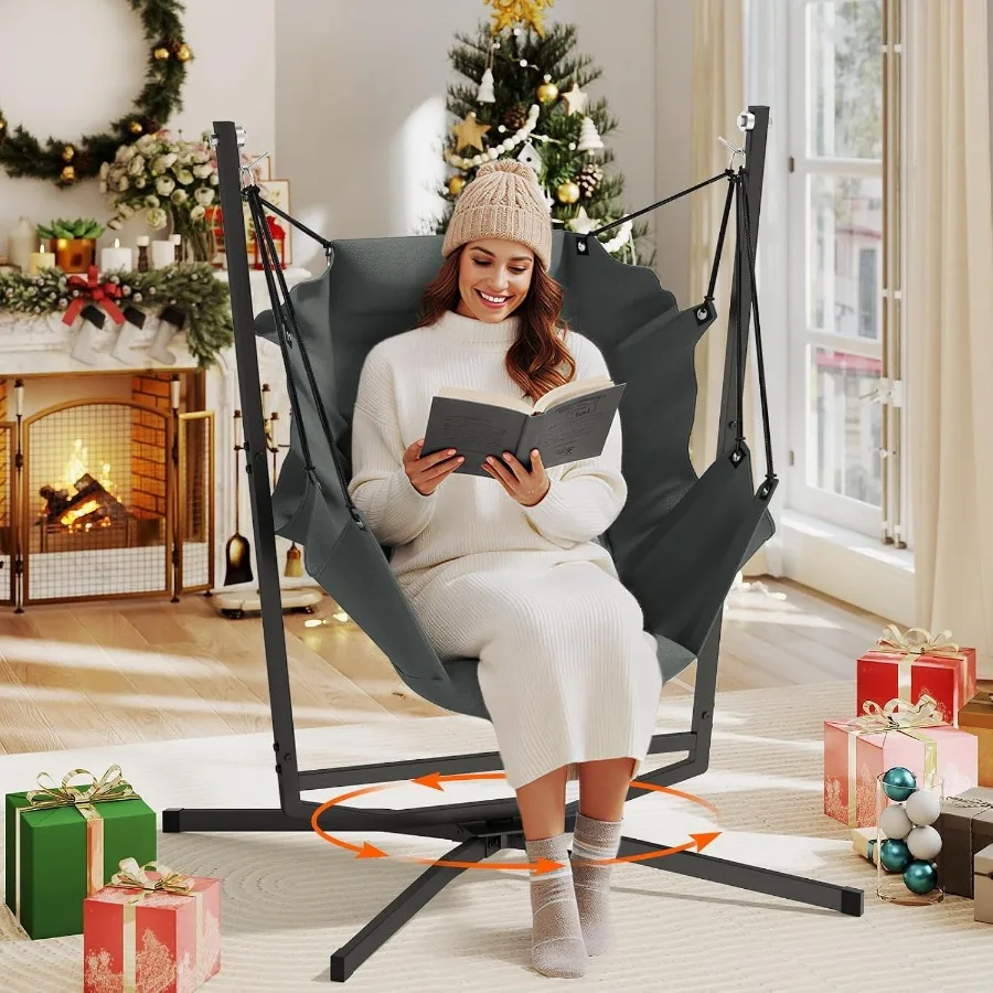 360° Swivel Outdoor/Indoor Swing Chair with StandandCushion. 400lbs