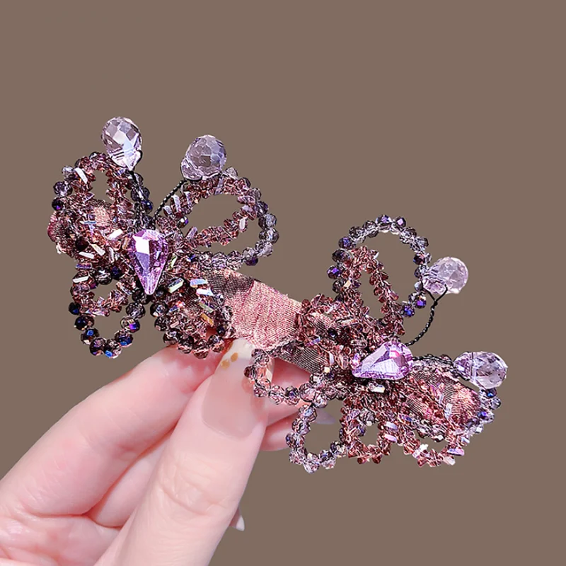 Exquisite Full Diamond Butterfly Spring Clip Luxury Crystal Rhinestone Hair Clip Ladies Barrettes Women