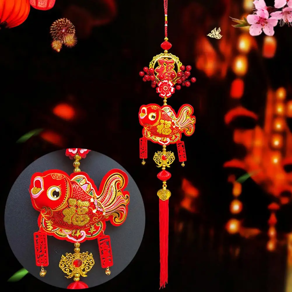 Liontin buah Fu merah Tahun Baru Cina, dengan rumbai 2024 Festival Musim Semi ornamen liontin dekorasi rumah ikan Cina Tradisional