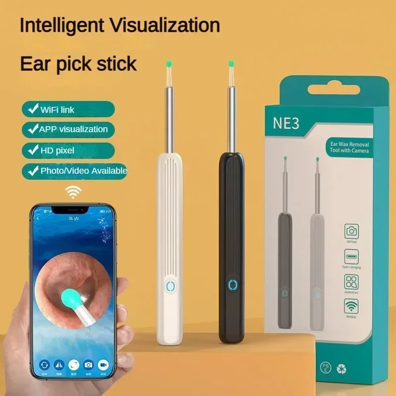 Wireless Wi-fi Visual Ear Cleaner Otoscope Ear Wax with Ear 1296P HD Cleaning Kit Removal Sticks Endoscope Camera Tool Kit