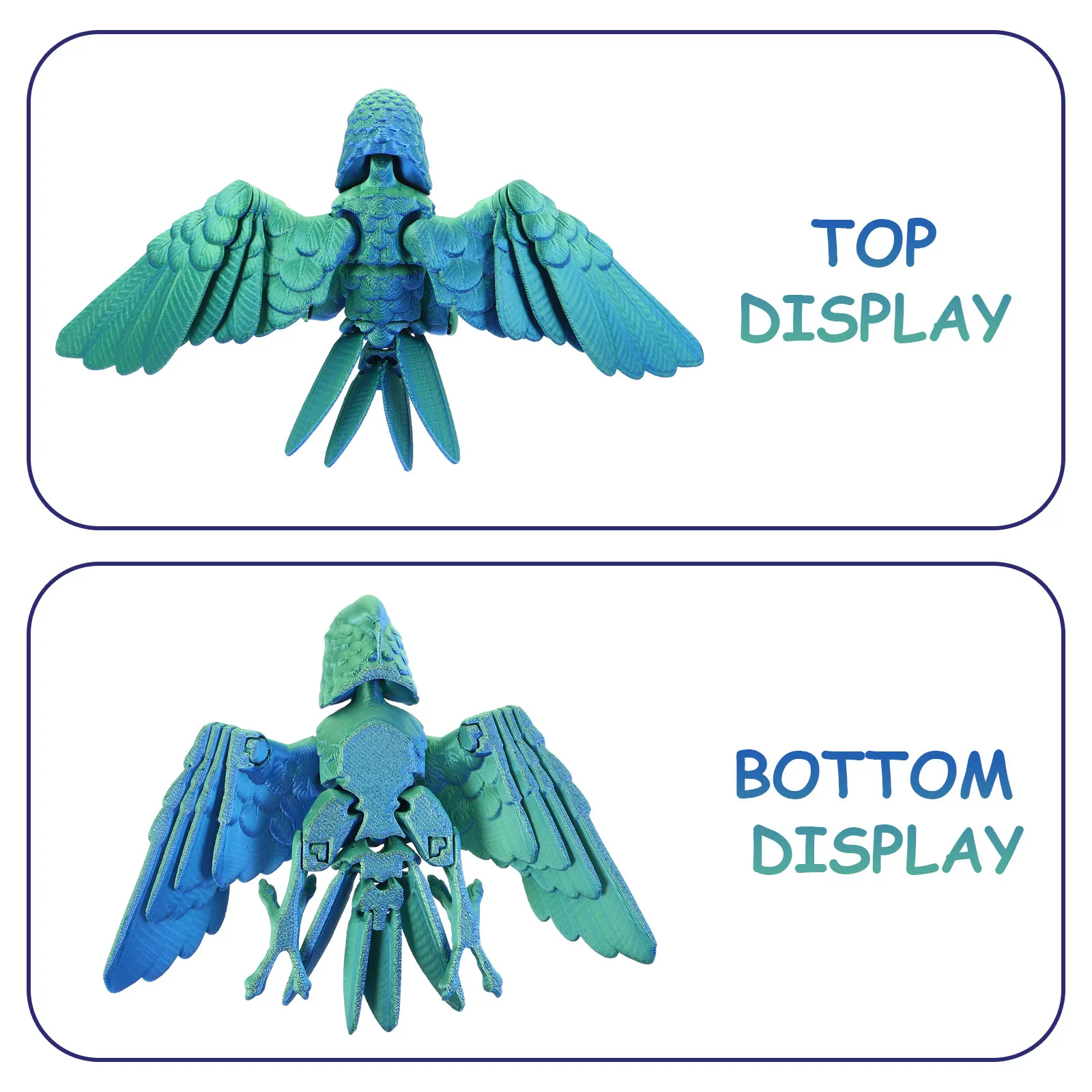 Parrot Decoration Figure Realistic 3D Printed Statue Movable Wings Flexible Joints Safe Child Friendly Home Office