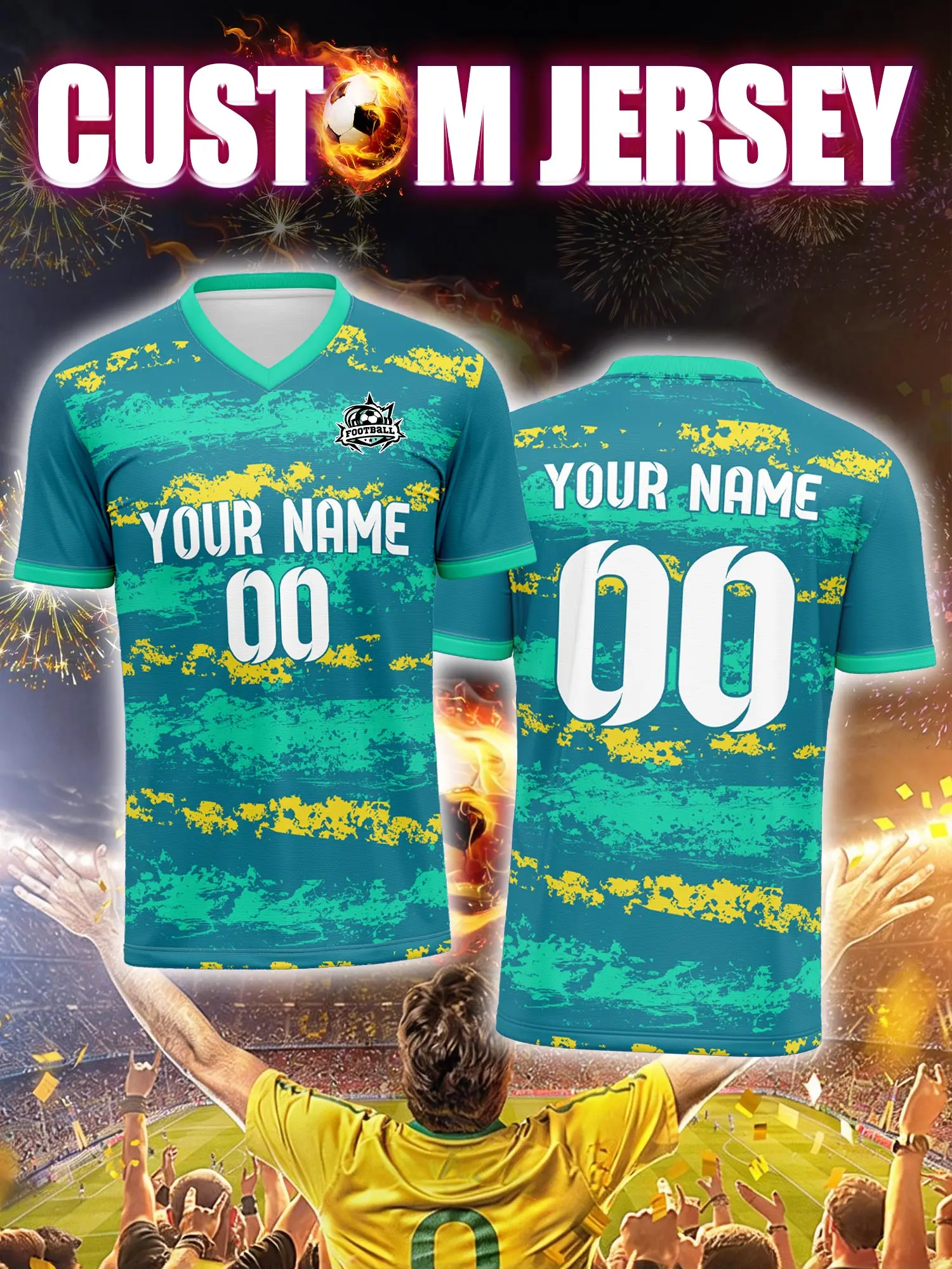 

Спортивная футболка с V-образным вырезом для взрослых и детей, с индивидуальным именем и номером, быстросохнущая, модная, с сублимационной печатью, 2026