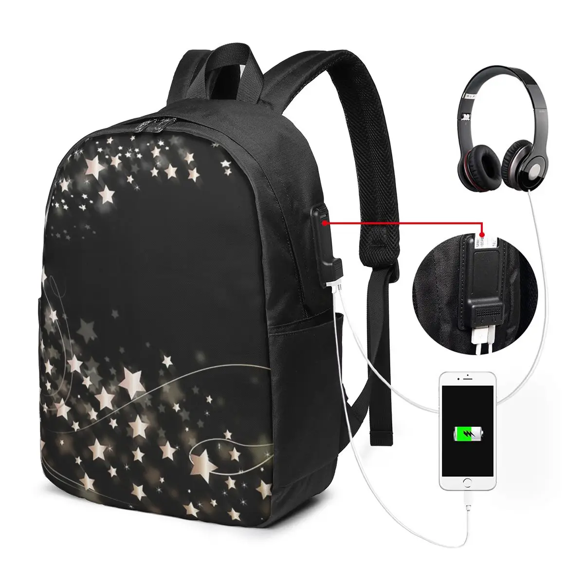 Star In Black Background Backpack Travel Notebook Bag Computer College Student School Bag Laptop Shoulder Bags for Men Women