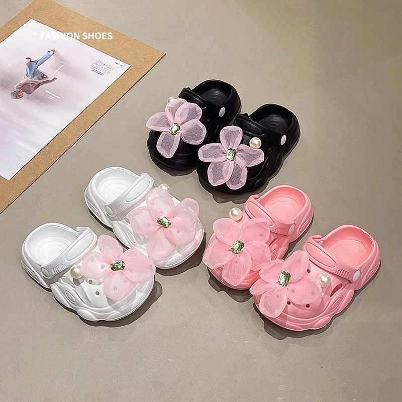 

Girls Princess Casual Shoes Sweet Lace Flowers Kids Slippers Outdoors Soft Bottom 2026 Brand New Children Beach Shoes Non-slip