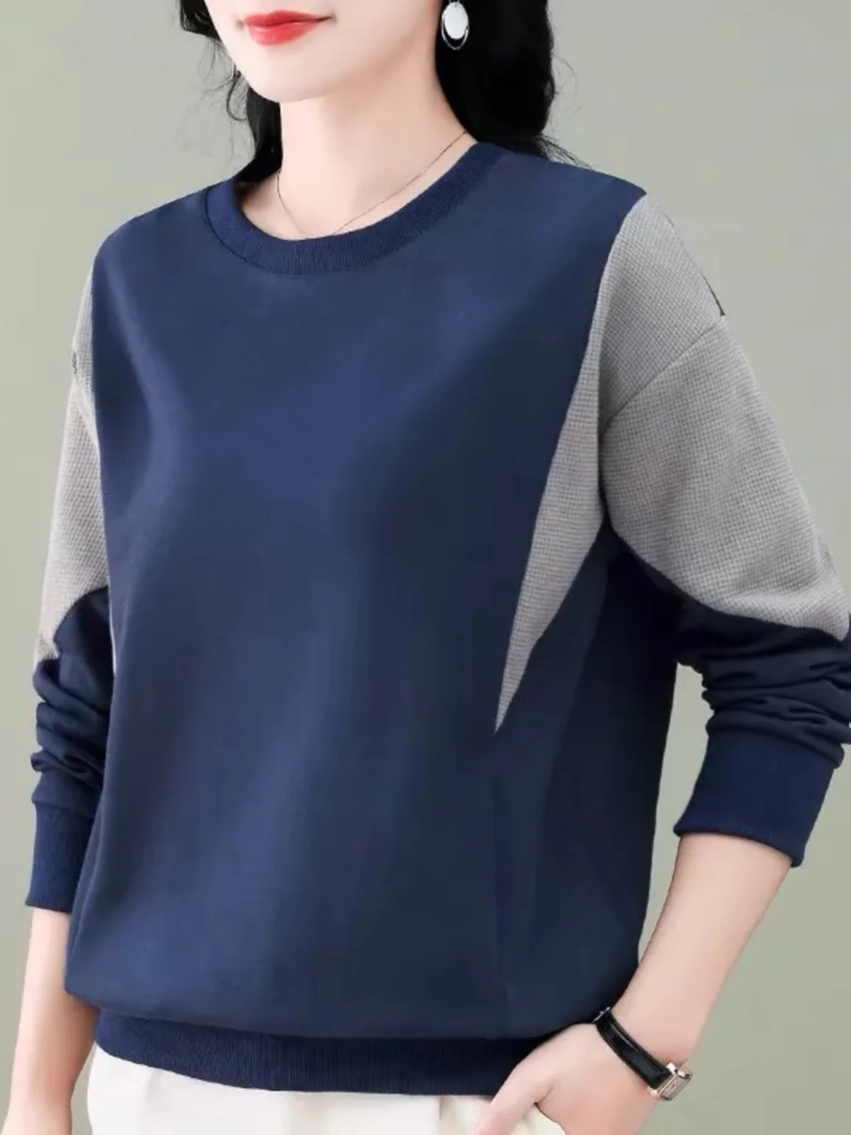 

Loose Fit Long Sleeve Pure Cotton Patchwork Sweatshirt Spring Autumn New Style for Middle-Aged And Elderly Women Comfortable ...