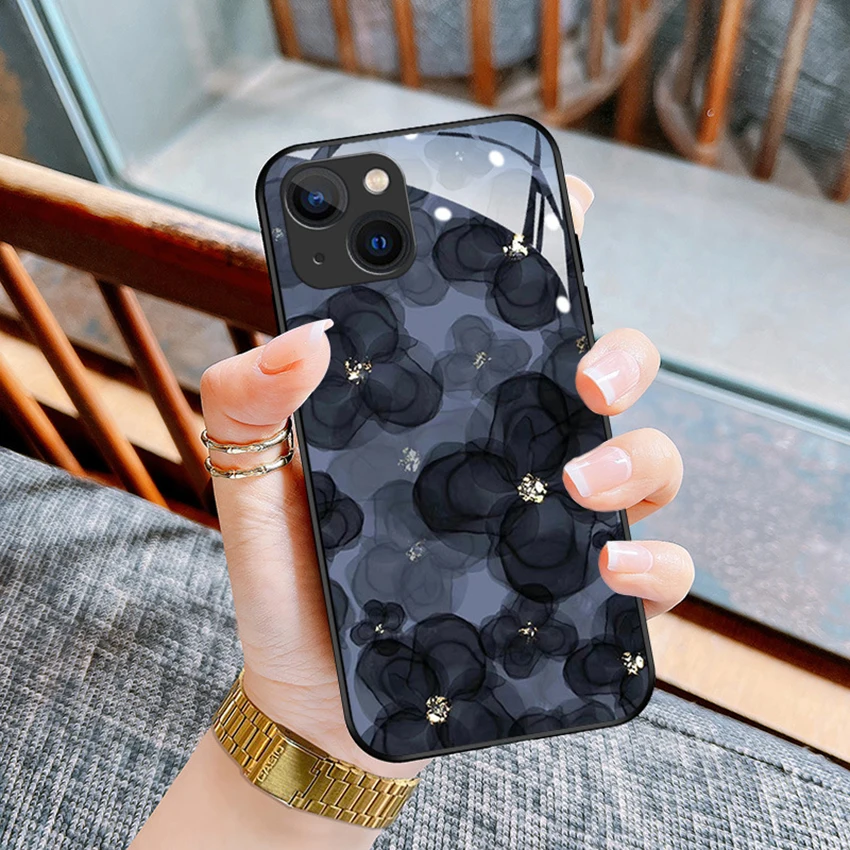 

Tempered Glass Phone Case For Iphone 16 15 14 13 Pro 12 11 Max Plus 16Pro Floral 15Pro Phone Case Literary Cover Hard Xs Shell