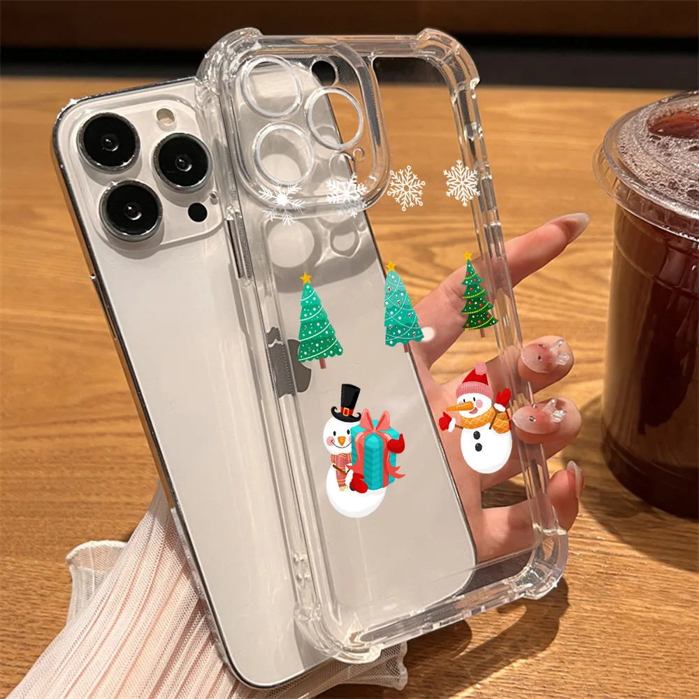 

Cute Snowman Shockproof Phone Cases for iPhone 15 14 13 Pro Max Mini XR XSMax 7 8 Plus SE 12 11 Christmas Clear Hard Back Fundas