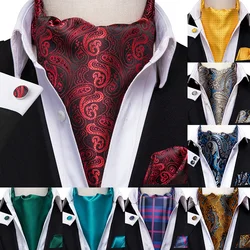 Hi-Tie Silk Adult Men's Cravat Ascot Tie Set Black Red Paisley Ascot Cravat for men Scrunch Self British Gentleman Scarve