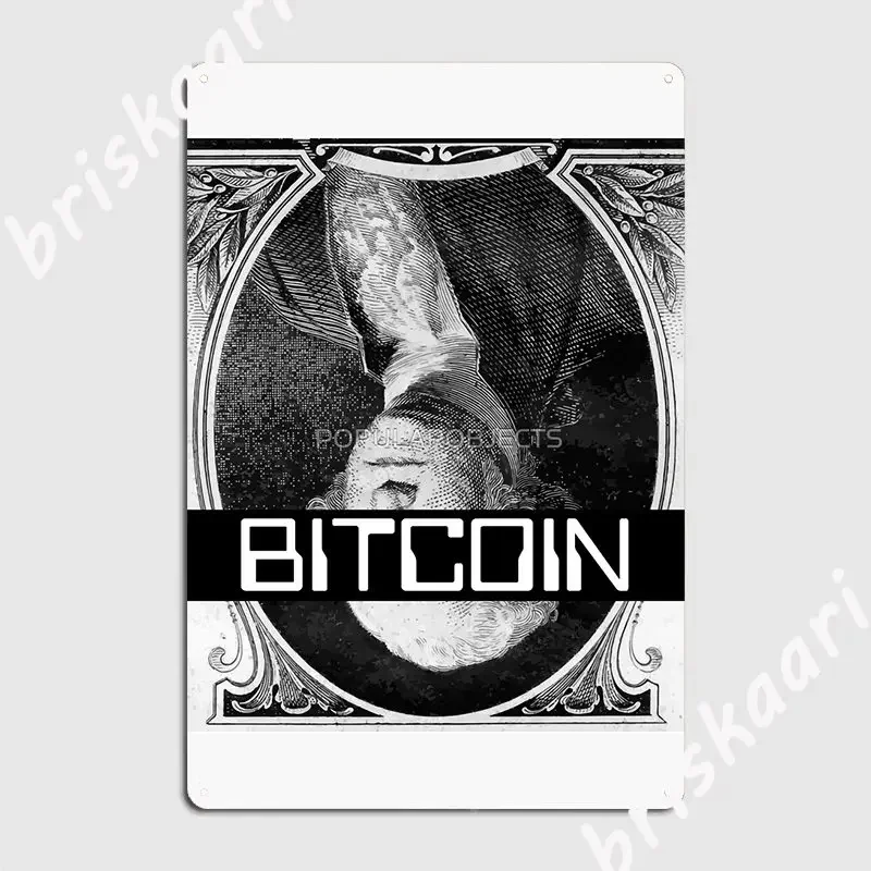 Funny Bitcoin Dollar Bill George Washington Bitcoin Metal Sign Mural Painting Home Cinema Garage Custom Tin Sign Poster