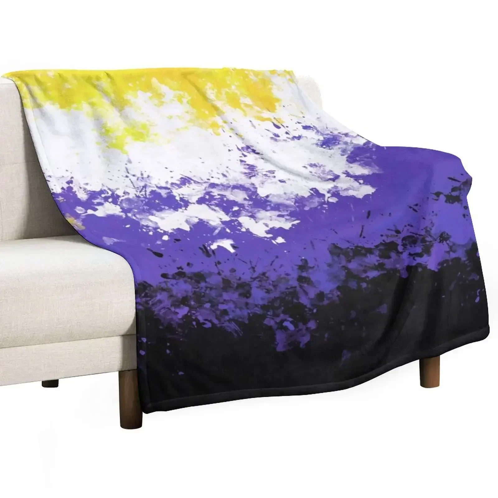 Non-Binary Paint Splatter Pride Flag Throw Blanket Furry Warm Bed Fashionable Blankets
